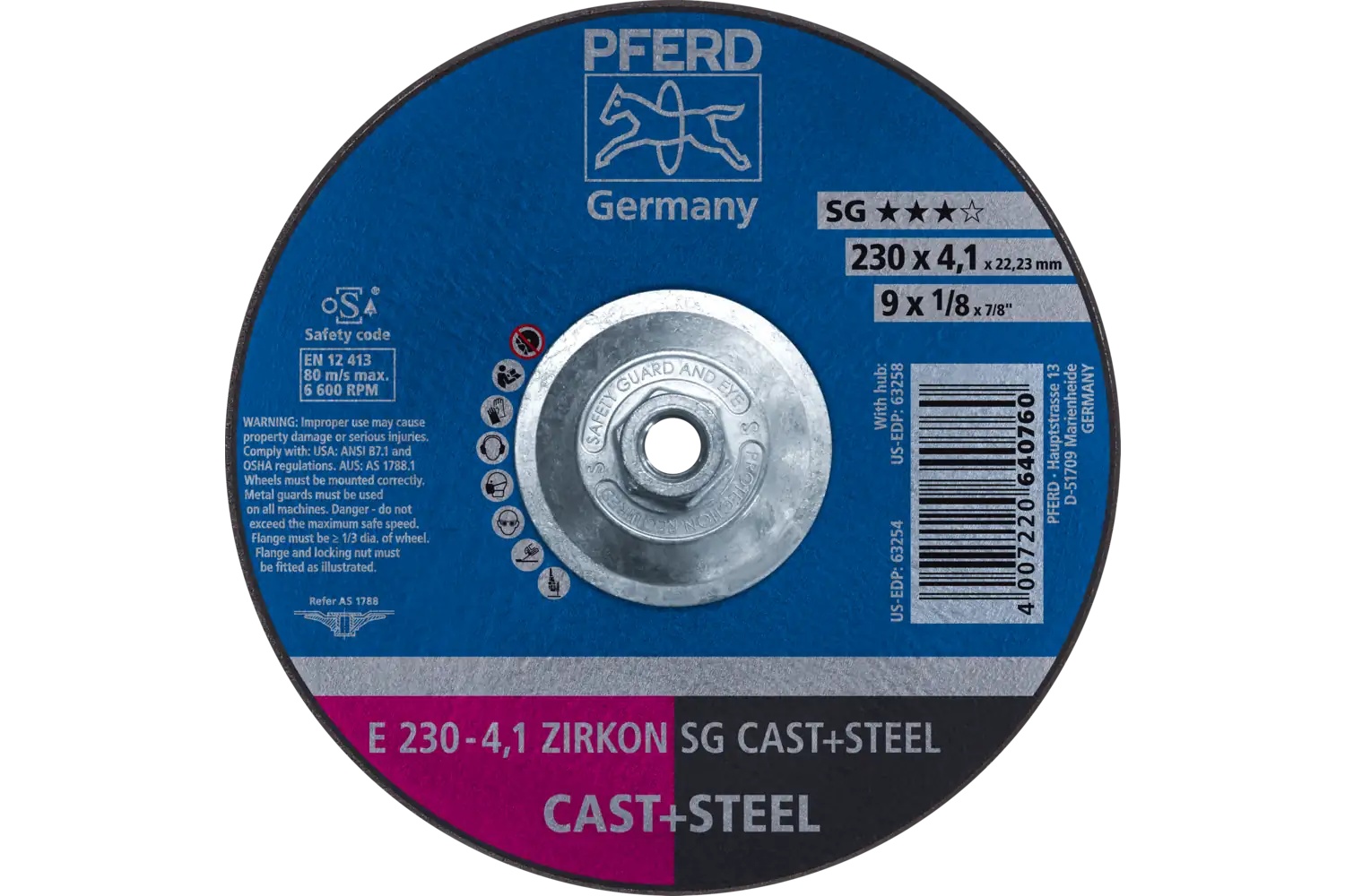 Picture of Pferd Grinding Wheel, 9" X 1/8 X 5/8-11, Zirkon Sg Cast+Steel, T27, Za, Ao